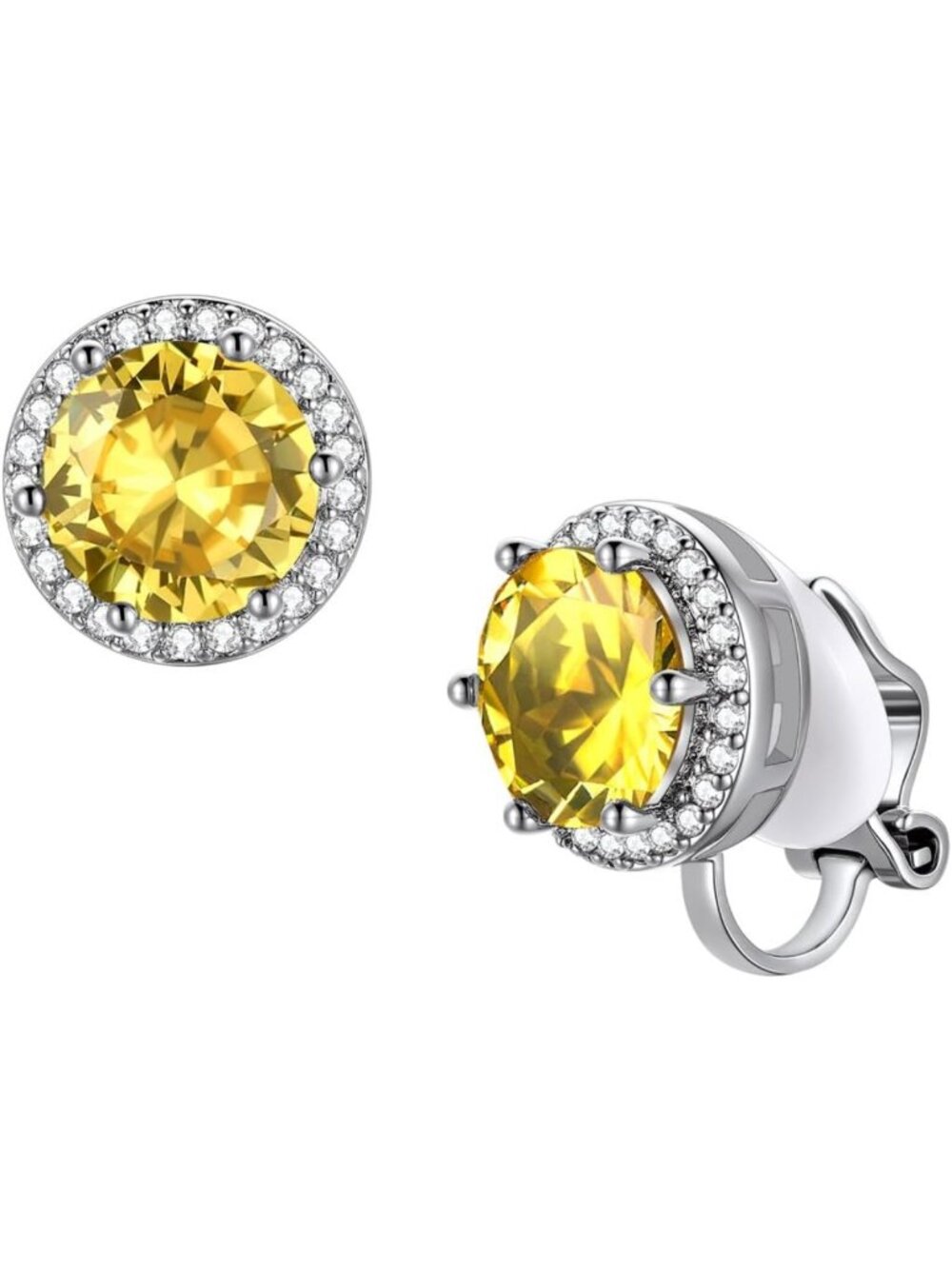 Elegant Silver Birthstone Clip-On Earrings for Women | 12 Months Jewelry Gift